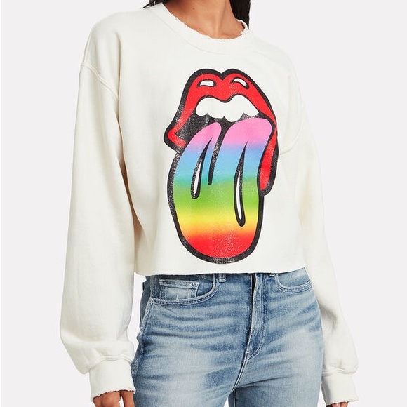 MadeWorn Tops - ❤️NWT intermix madeworn cropped rolling stones graphic sweatshirt in ivory